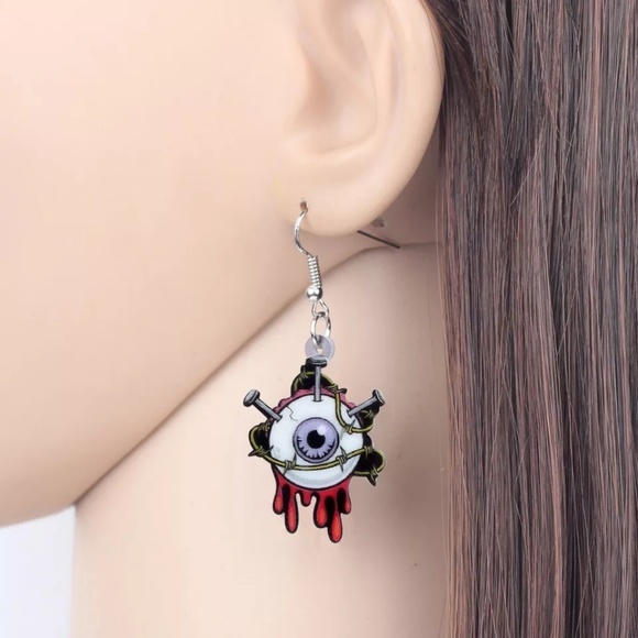 Acrylic Halloween Horror Eyeball Drop Earrings - Picture 2 of 5